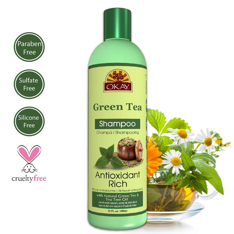 OKAY | Green Tea Nourishing Antioxidant Rich Shampoo | For All Hair Types & Textures | Revitalize - Rejuvenate - Restore Moisture | With Tea Tree Oil | Free of Parabens, Silicones, Sulfates | 12 oz - Image 3